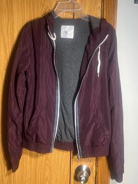 Zine Clothing Women's Hooded Windbreaker in Burgundy with Gray Lining